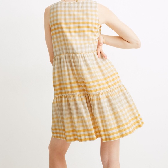 Madewell Button-Front Tiered Mini
Dress Yellow Gingham Dress - Picture 3 of 9